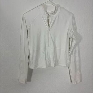 Lululemon White Half Zip Ribbed Sleeve Semi Cropped Workout Long Sleeve Top
